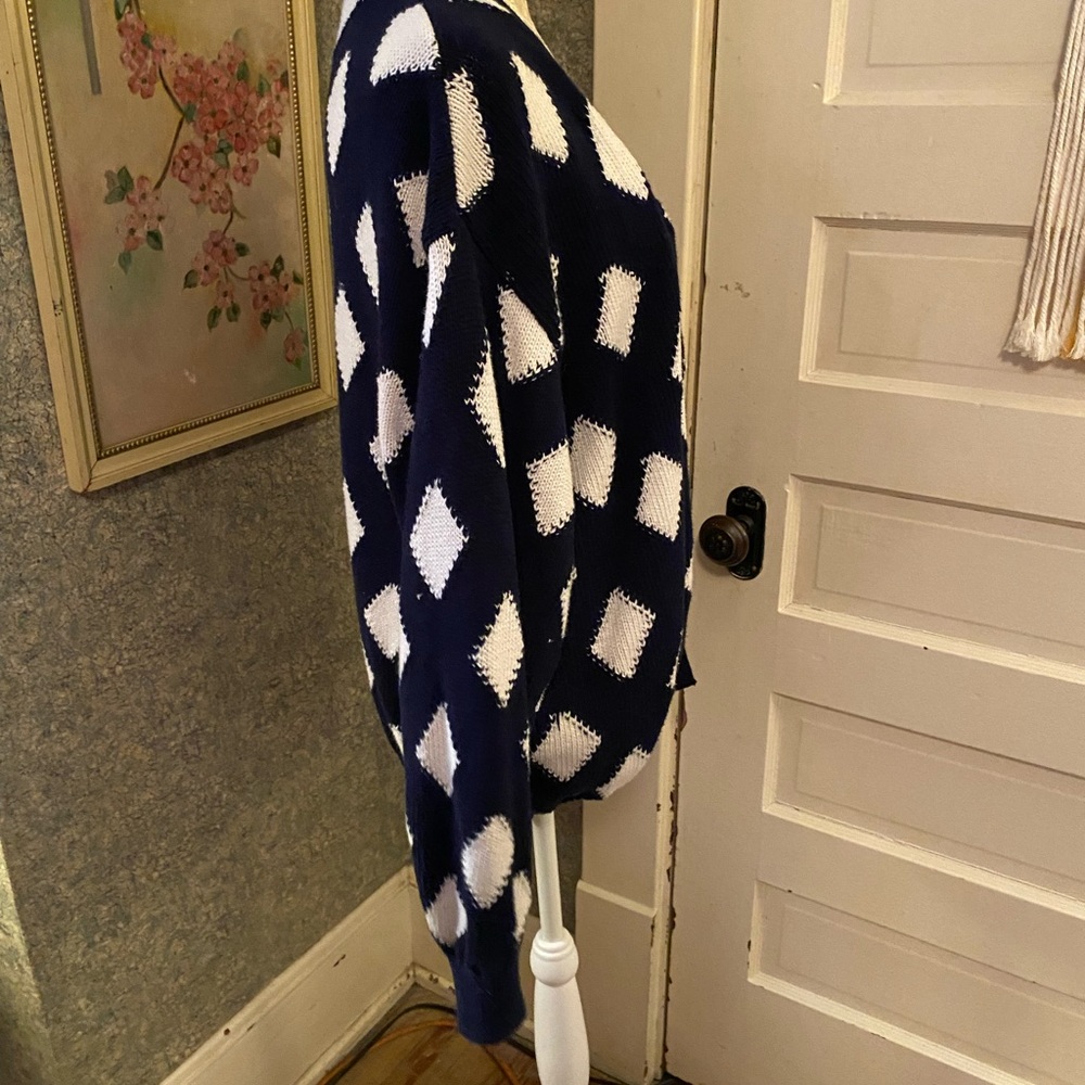 United colors of Benetton Navy & White diamond Check Cardigan sz 48/ 12/ large - Picture 3 of 5